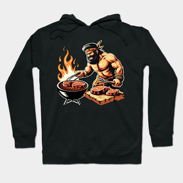 Funny BBQ Caveman Hoodie by CeeGunn